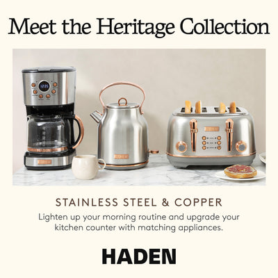 Haden Heritage 12 Cup Programmable Retro Coffee Maker, Steel/Copper (Open Box) - VMInnovations