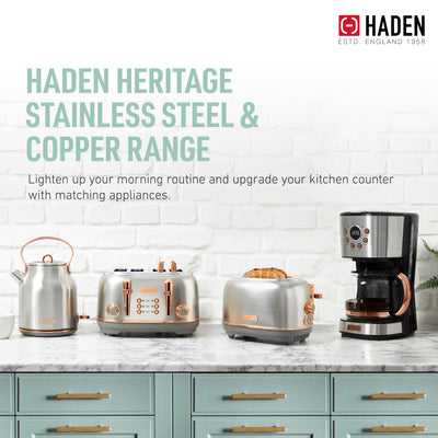 Haden Coffee Machine, 12 Cup Programmable Drip Coffee Maker, Steel & Copper