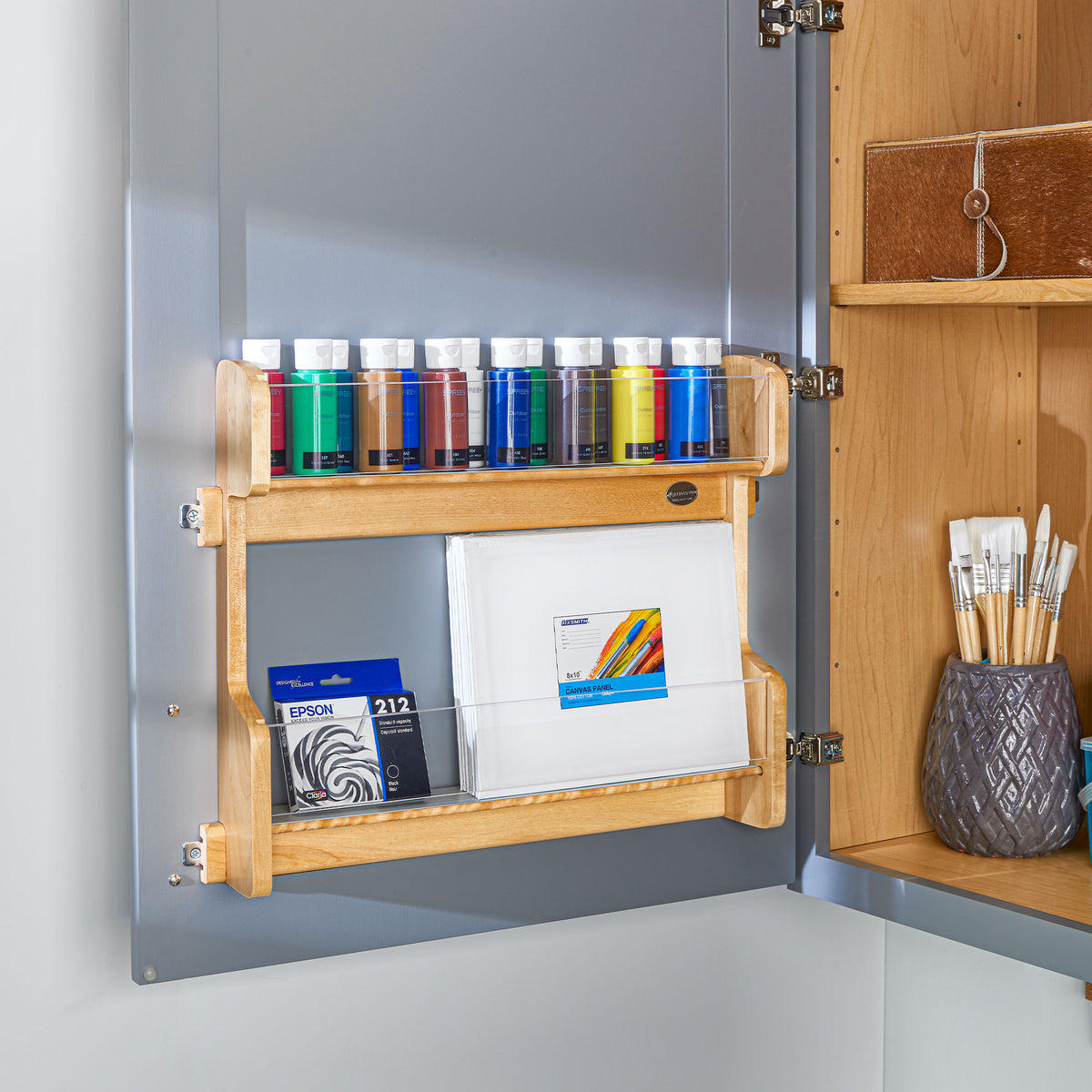 Rev-A-Shelf 4VR-24-1 2 Tier 24 In Door Mount Vanity Storage Rack, Natural Maple
