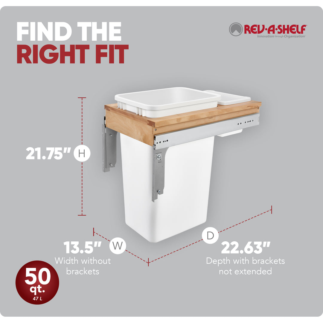 Rev-A-Shelf Pullout Trash Can, Full-Height Cabinet, 50 qt., 4WCTM-1550DM1-343-FL - VMInnovations