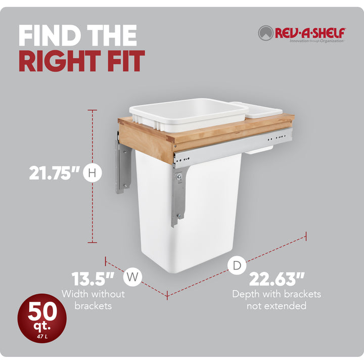 Rev-A-Shelf Pullout Trash Can, Full-Height Cabinet, 50 qt., 4WCTM-1550DM1-343-FL - VMInnovations