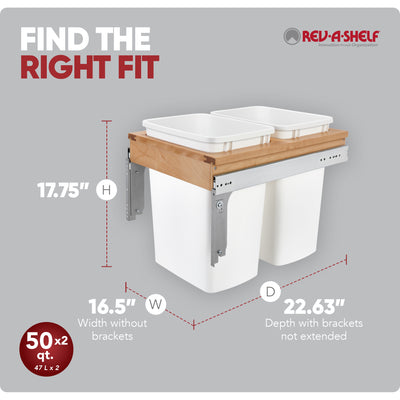 Rev-A-Shelf Pullout Trash Cans, Full-Height Cabinet, 50 qt.,4WCTM-1850DM2-419-FL