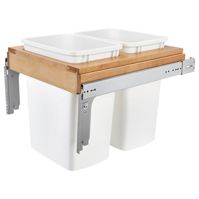 Rev-A-Shelf Double 35 Qt Pull Out Top Mount Container, White, 4WCTM-21DM2-495-FL