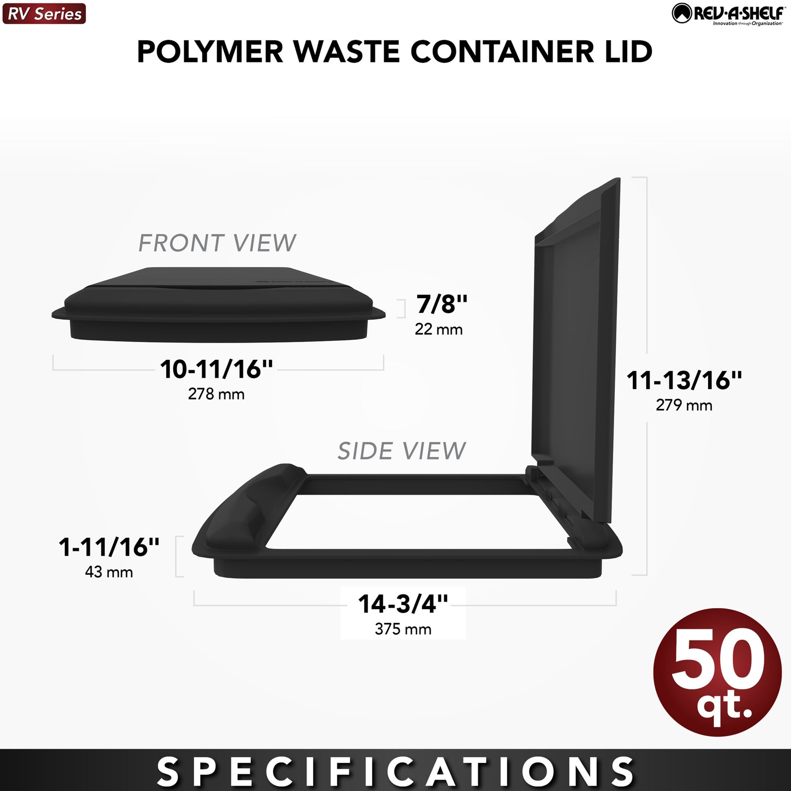 Rev-A-Shelf 50 qt. Trash Can Replacement Lid, Gray (Lid Only), RV-50-LID-13-1-40 - VMInnovations