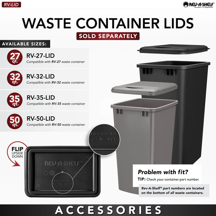 Rev-A-Shelf Pullout Top Mount Trash Can w/ Soft-close, 50 qt., 4WTCM-1550BBSCDM-1