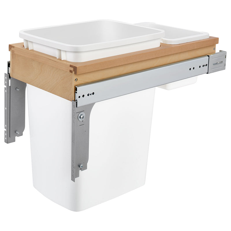 Rev-A-Shelf Single 35 Quart Pull Out Top Mount Waste Bin, White, 4WCTM-12DM1-162