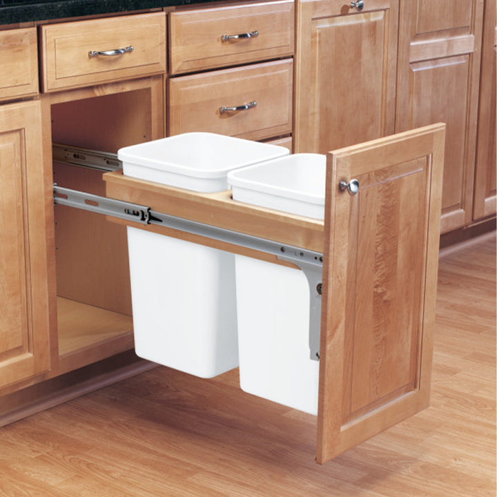 Rev-A-Shelf Double 27 qt. Pullout Top Mount Waste Bin, White, 4WCTM-15DM2-162