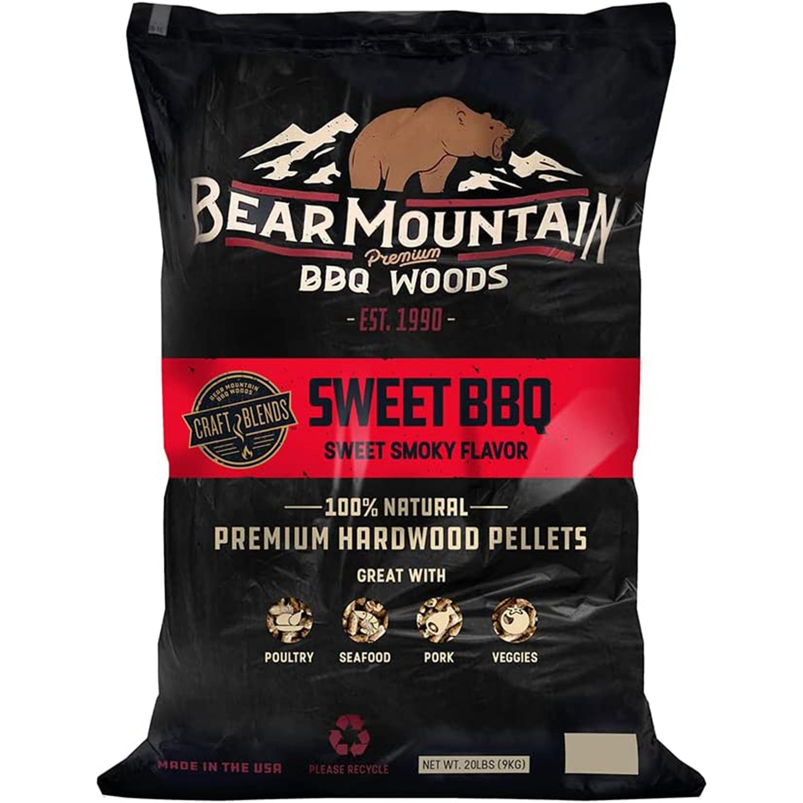 Bear Mountain BBQ Hardwood Sweet Craft Blends Grill Smoker Pellets, 20 Pounds - VMInnovations