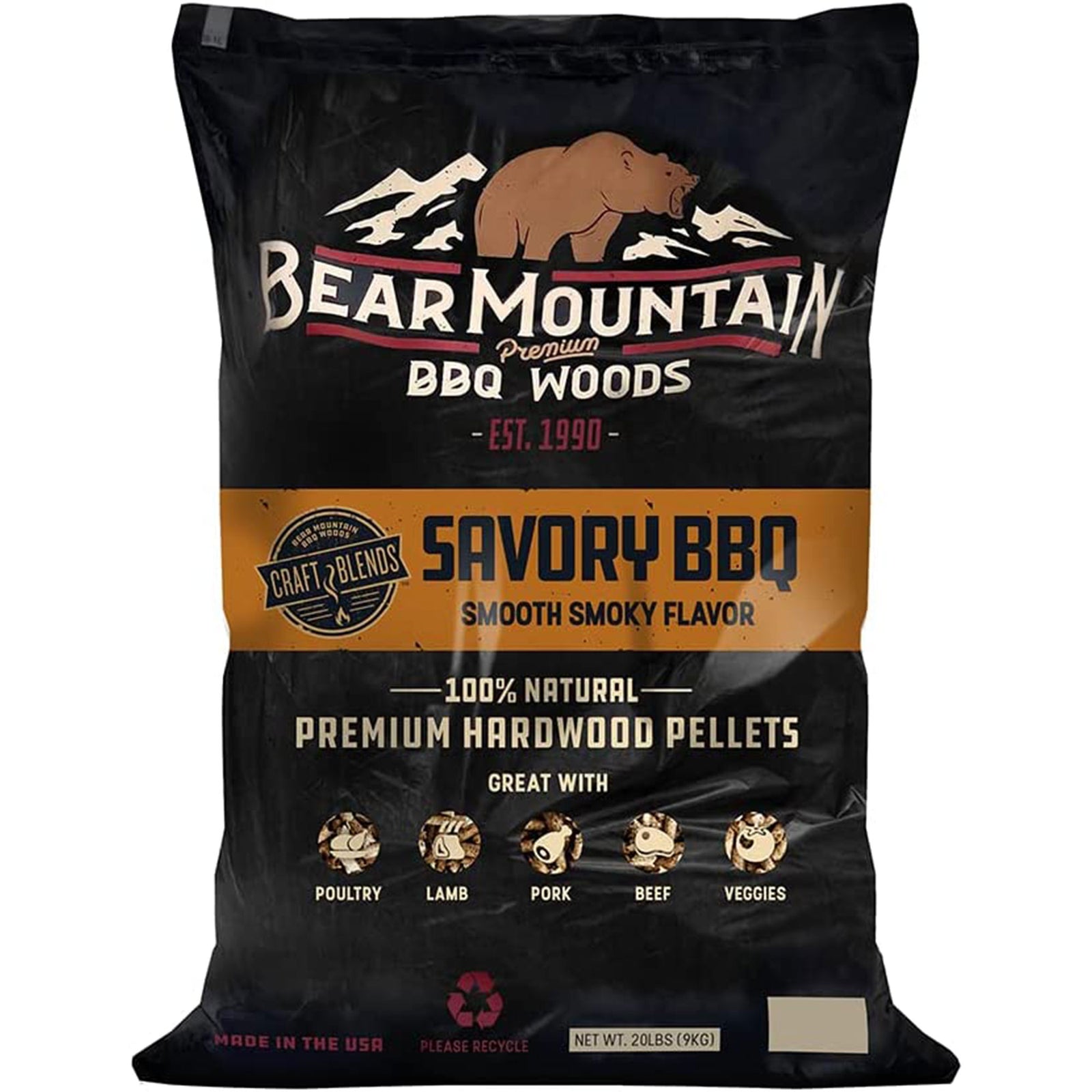 Bear Mountain BBQ Hardwood Savory Craft Blends Grill Smoker Pellets, 20 Pounds - VMInnovations