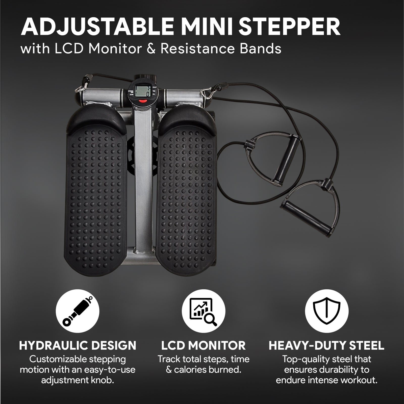 BalanceFrom Fitness Adjustable Mini Stepper w/LCD Monitor & Res Bands (Open Box) - VMInnovations