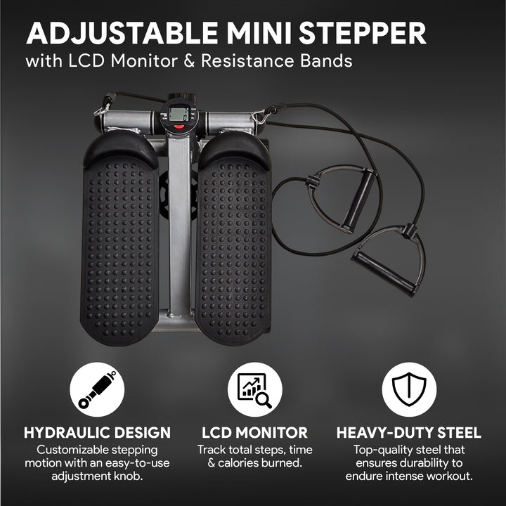 BalanceFrom Fitness Adjustable Mini Stepper w/LCD Monitor & Res Bands (Open Box) - VMInnovations