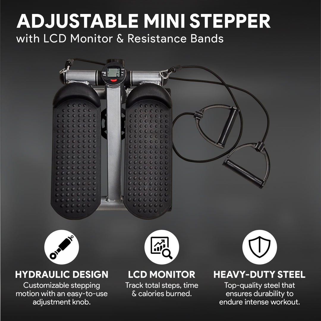 BalanceFrom Fitness Adjustable Mini Stepper with LCD Monitor & Resistance Bands