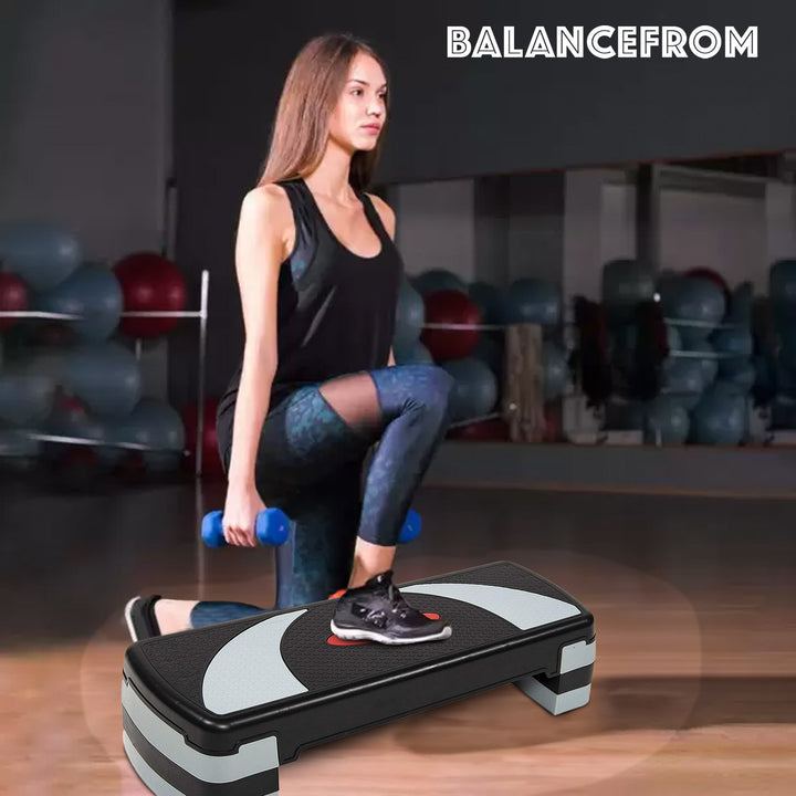 BalanceFrom Fitness Adjustable Workout Aerobic Step Platform Trainer, Gray/Black