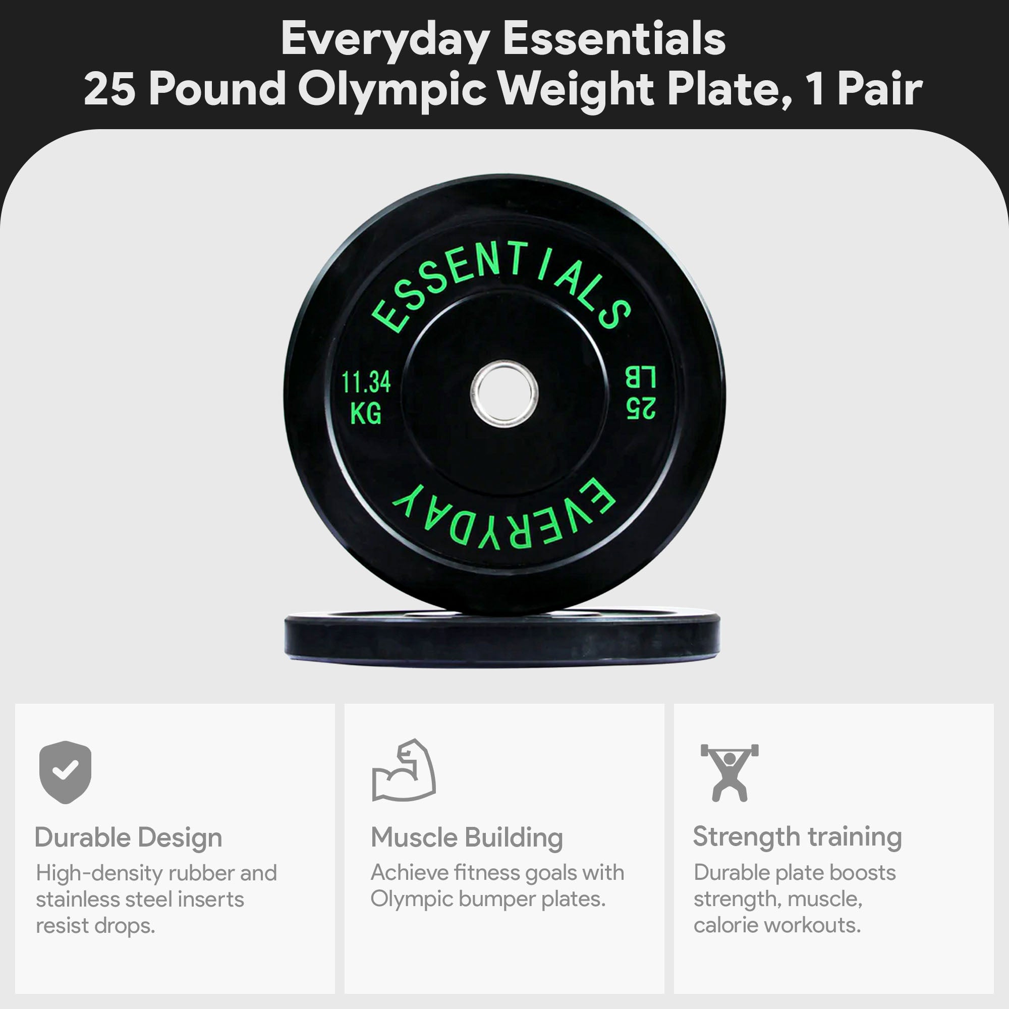 BalanceFrom Everyday Essentials 25 Pound Olympic Weight Plate, 1 Pair, Black - VMInnovations