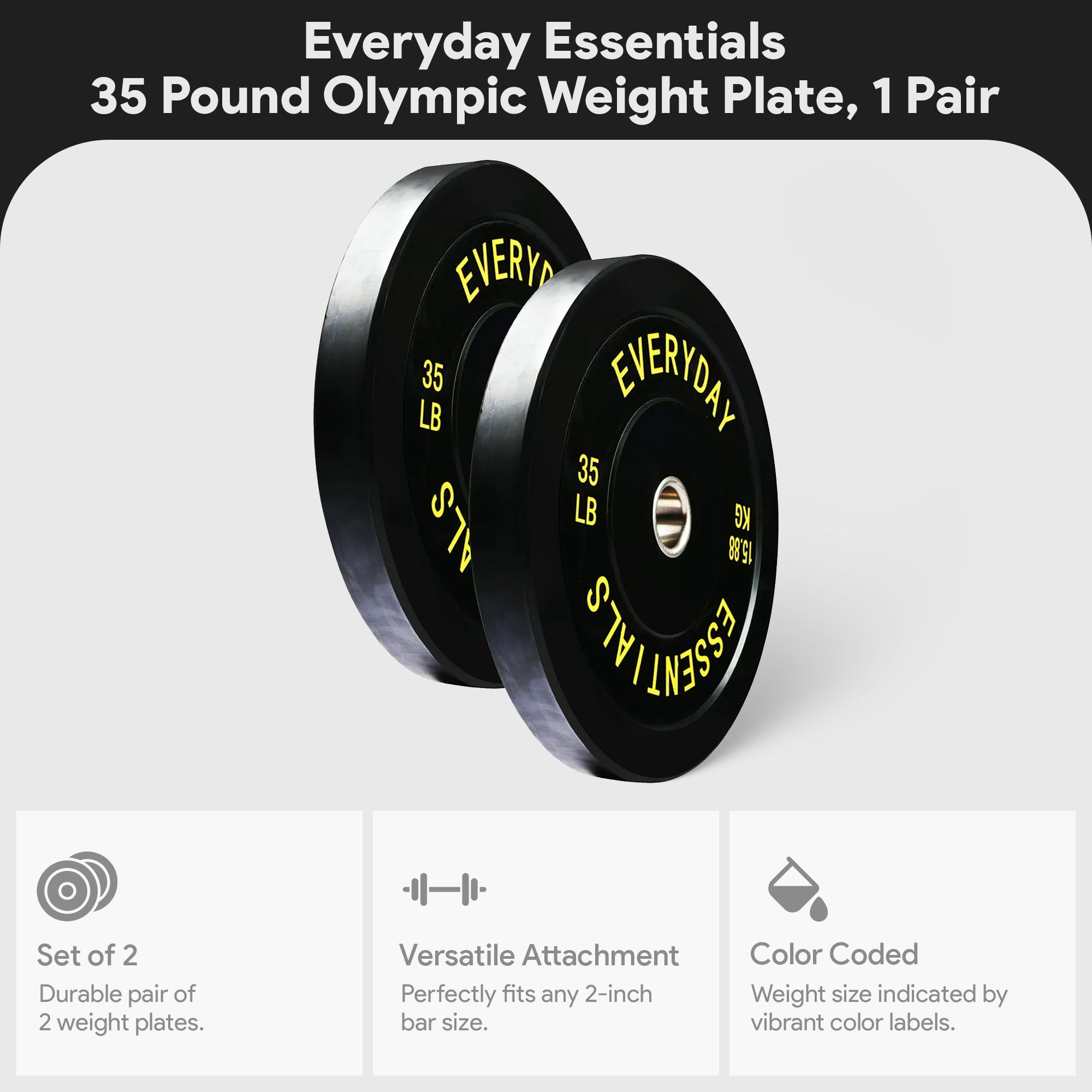 BalanceFrom Everyday Essentials 35lb Olympic Weight Plate, Pair, Black(Open Box) - VMInnovations