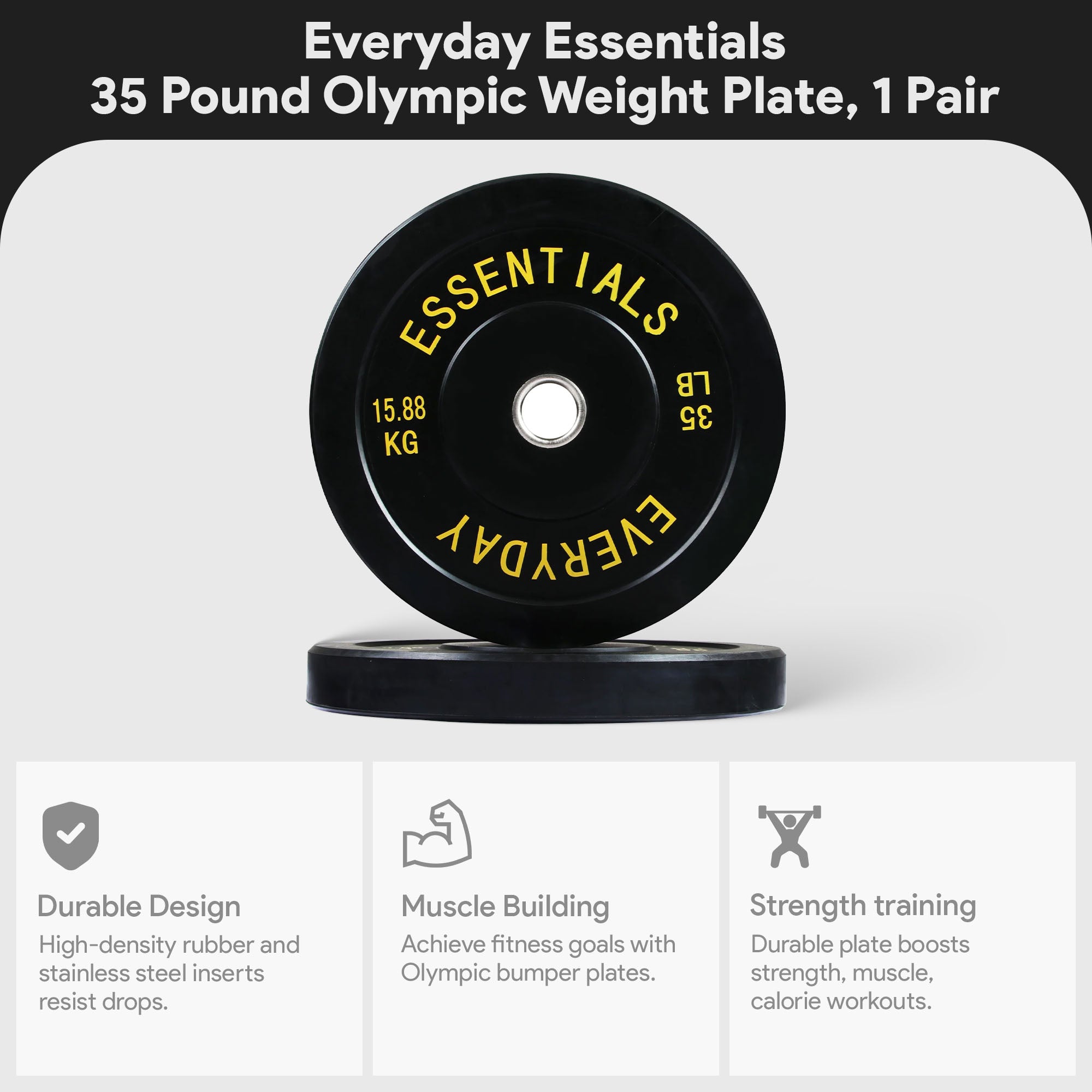 BalanceFrom Everyday Essentials 35lb Olympic Weight Plate, Pair, Black(Open Box) - VMInnovations