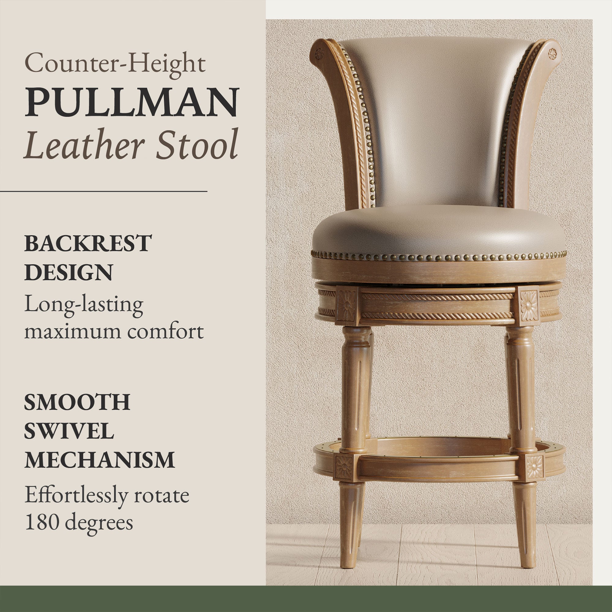 Maven Lane Stool in Weathered Oak Finish w/ Avanti Bone Vegan Leather (Used) - VMInnovations