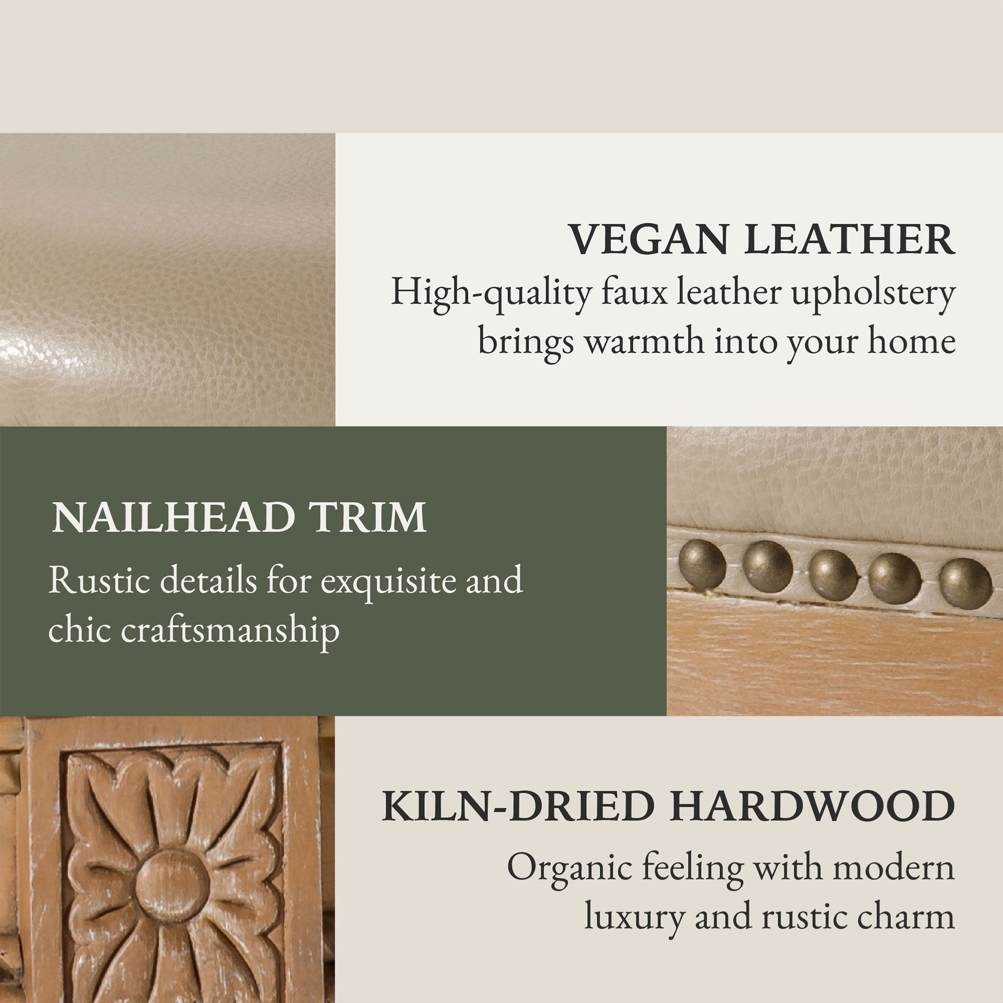 Maven Lane Pullman Weathered Oak Finish w/ Avanti Bone Vegan Leather (Open Box) - VMInnovations