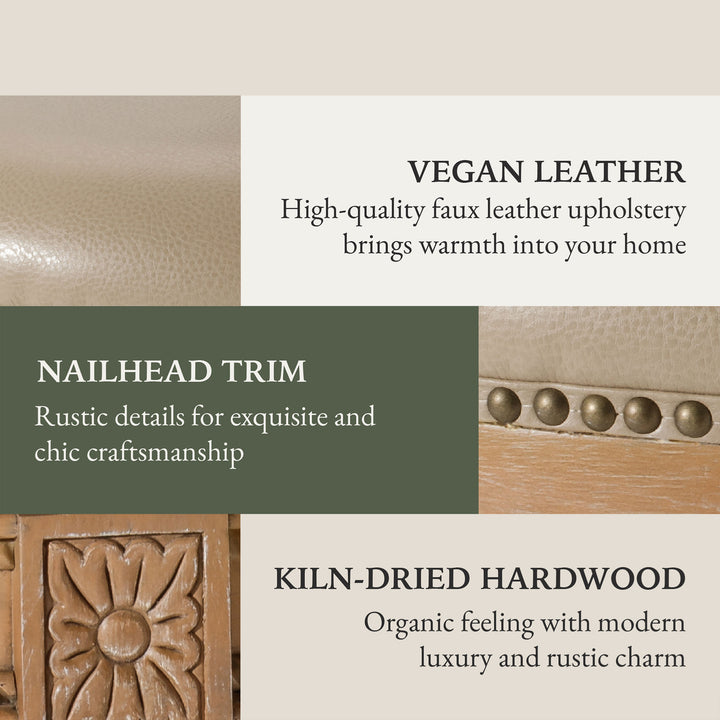 Maven Lane Pullman Weathered Oak Finish w/ Avanti Bone Vegan Leather (Open Box) - VMInnovations