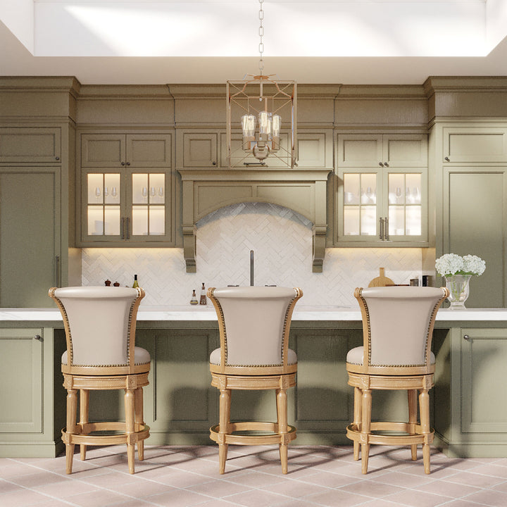 Maven Lane Stool in Weathered Oak Finish w/ Avanti Bone Vegan Leather (Used) - VMInnovations