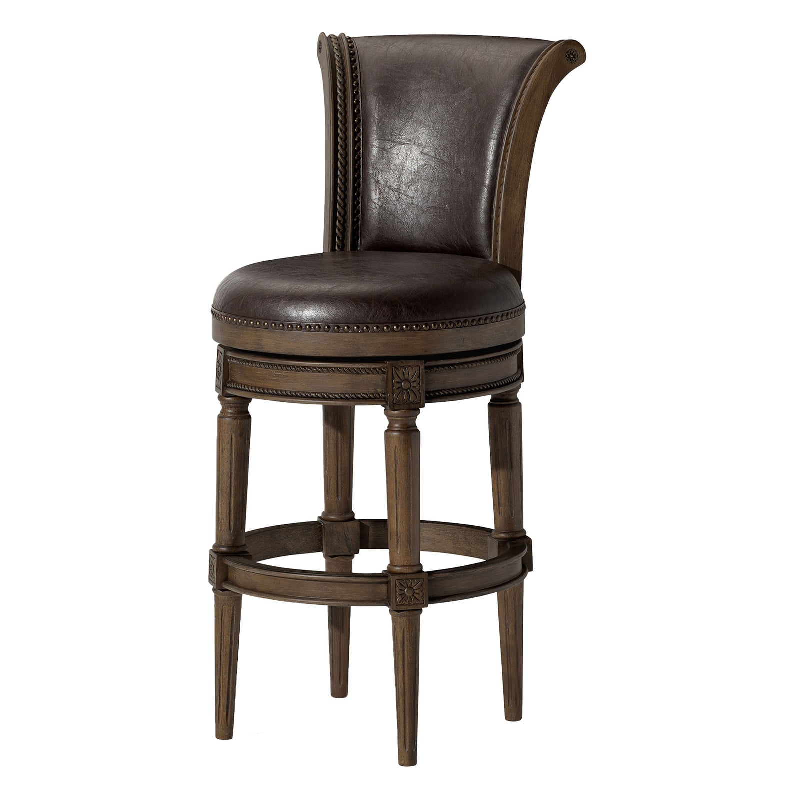 Maven Lane Bar Stool in Walnut Finish w/Marksman Saddle Vegan Leather (Used) - VMInnovations