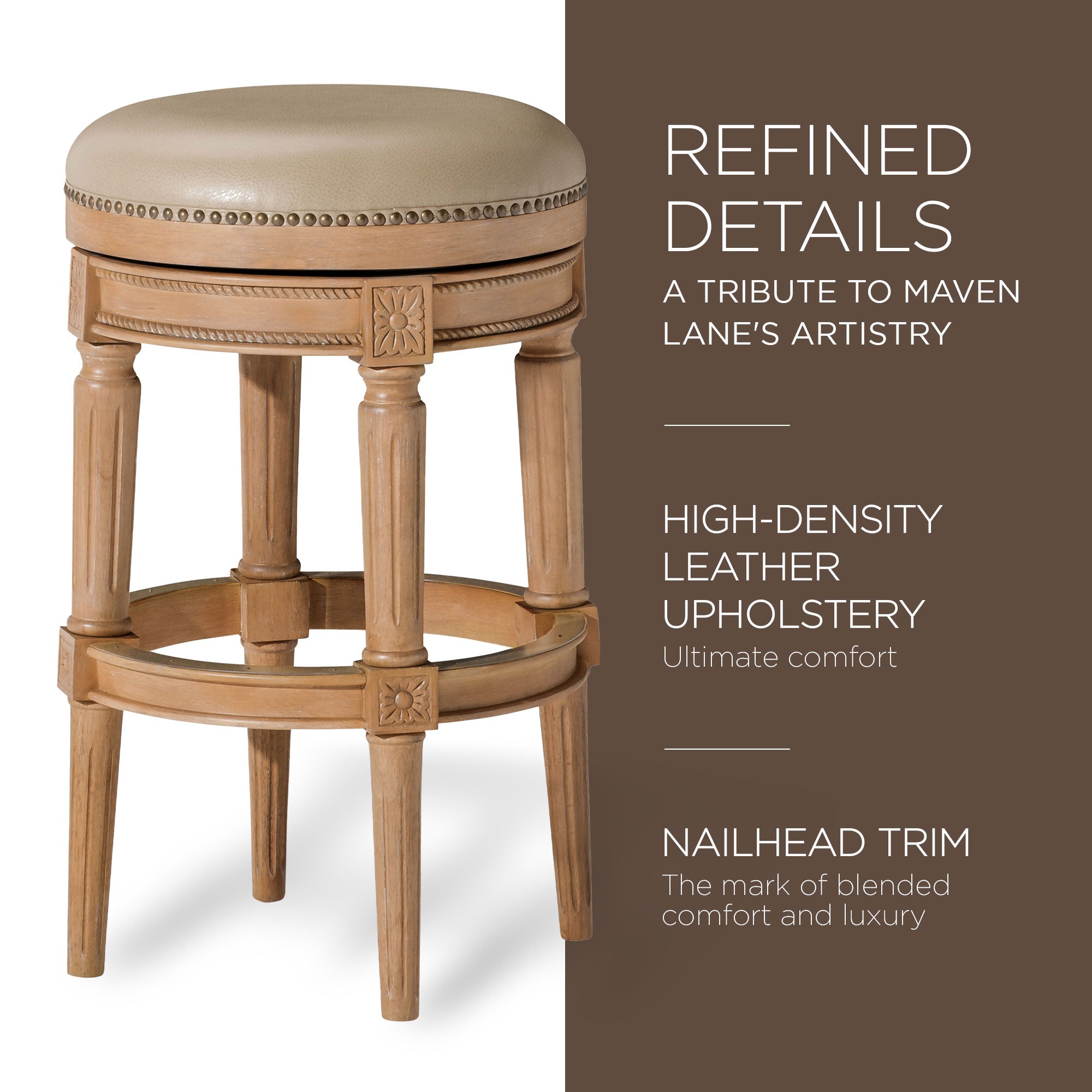 Maven Lane Bar Stool in Weathered Oak Finish w/ Avanti Bone Vegan Leather (Used)