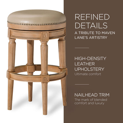 Maven Lane Bar Stool in Weathered Oak Finish w/ Avanti Bone Vegan Leather (Used)