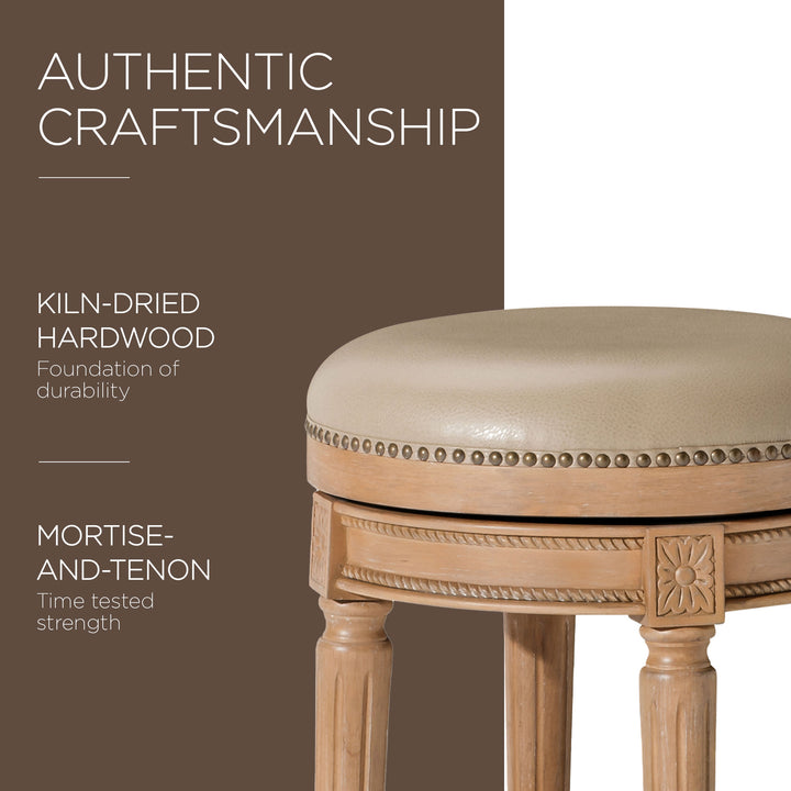 Maven Lane Bar Stool in Weathered Oak Finish w/ Avanti Bone Vegan Leather (Used)