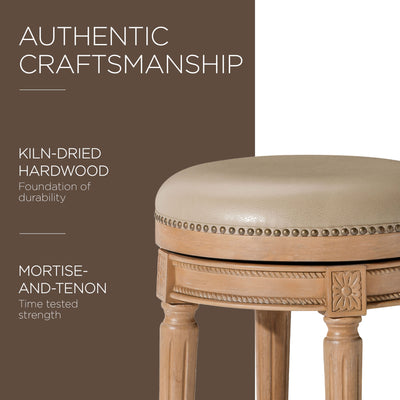 Maven Lane Bar Stool in Weathered Oak Finish w/ Avanti Bone Vegan Leather (Used)