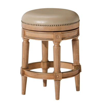 Maven Lane Pullman Backless Counter Stool in Weathered Oak Finish w/ Avanti Bone Vegan Leather