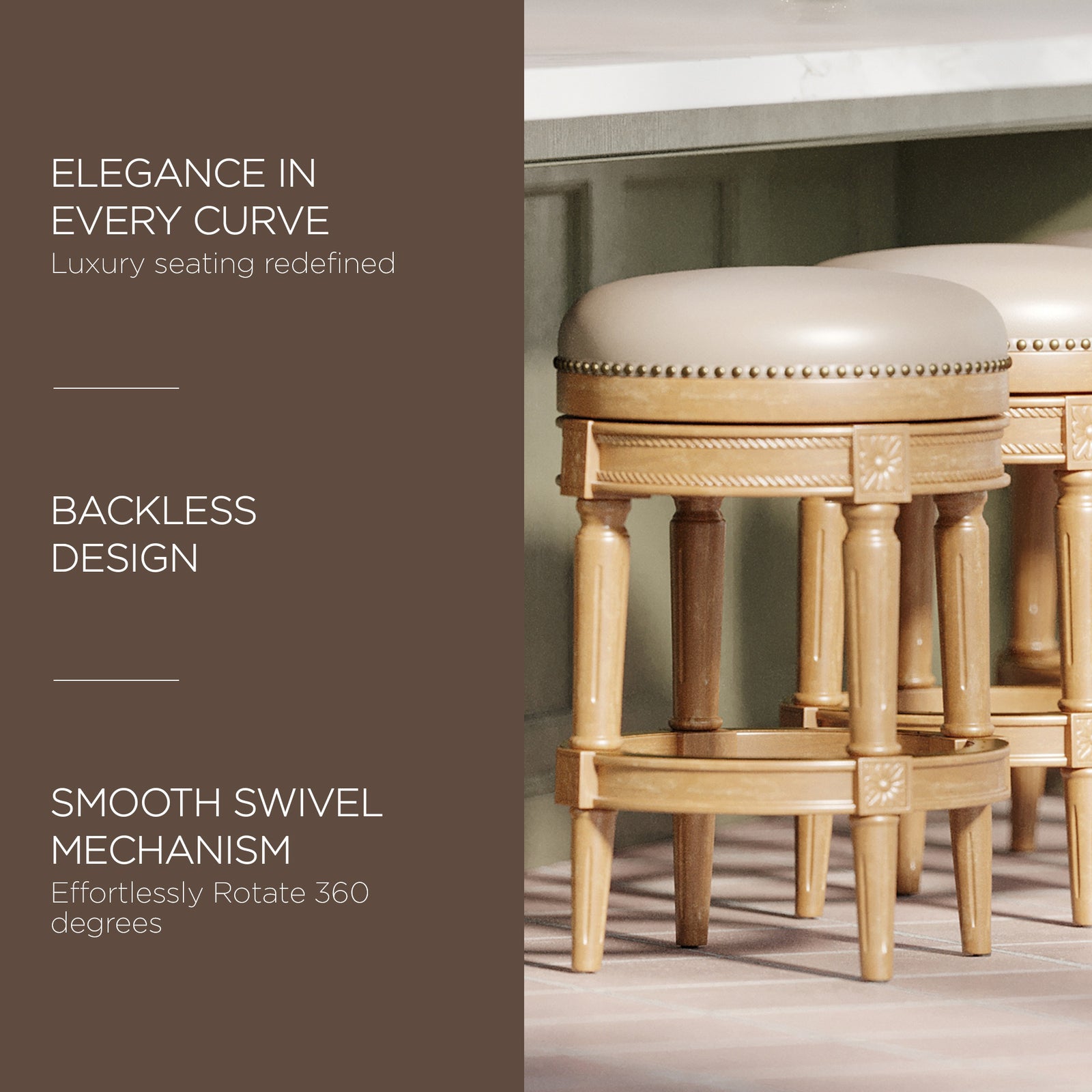 Maven Lane Backless Counter Stool Oak Finish w/ Avanti Bone Vegan Leather (Used) - VMInnovations