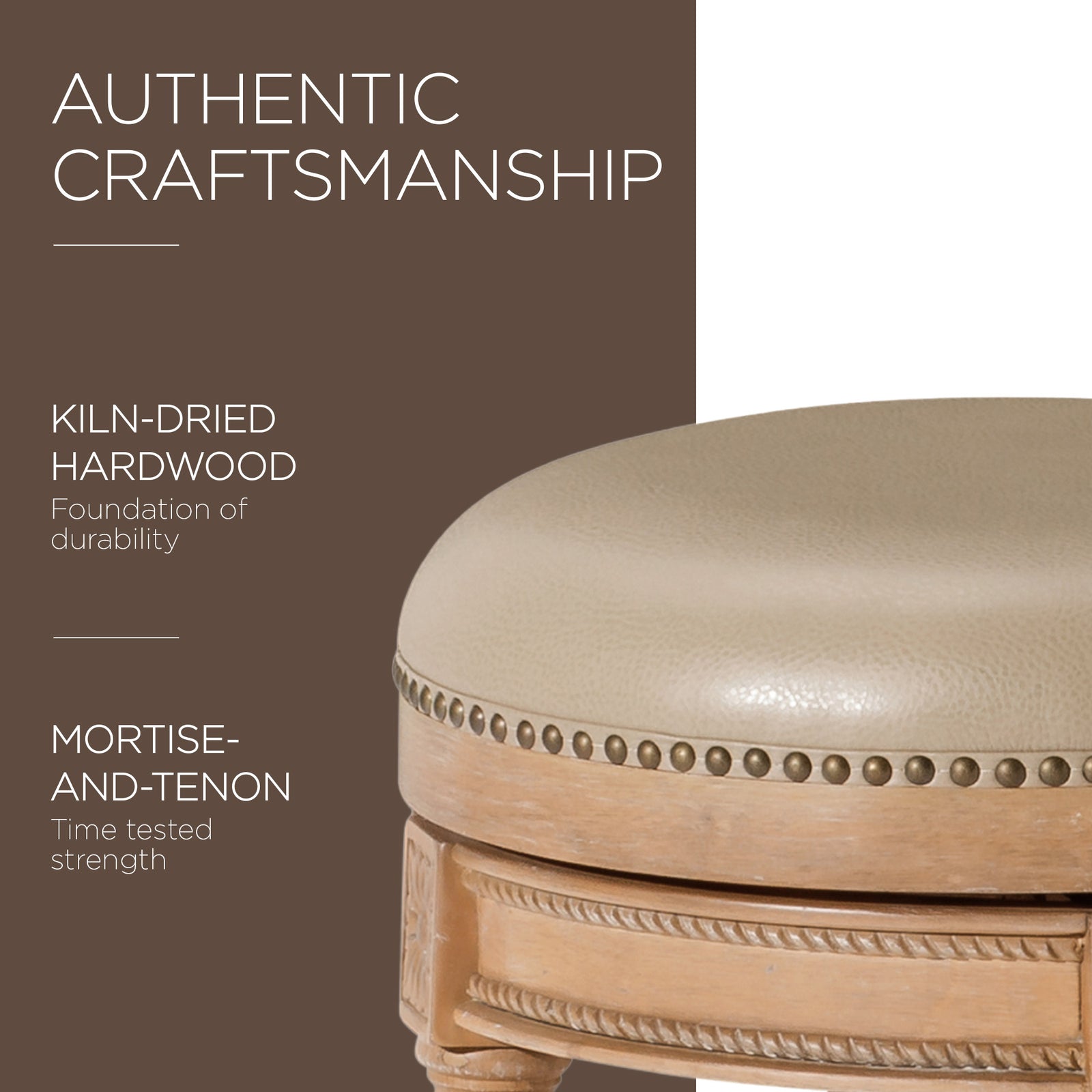 Maven Lane Backless Counter Stool Oak Finish w/ Avanti Bone Vegan Leather (Used) - VMInnovations