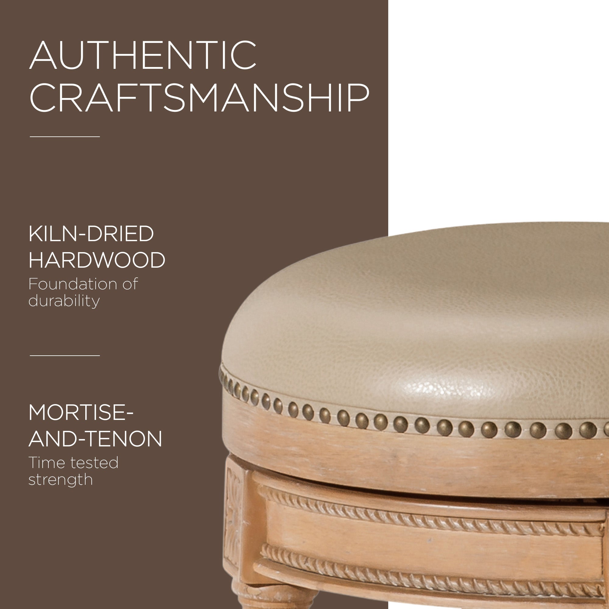 Maven Lane Backless Counter Stool Oak Finish w/ Avanti Bone Vegan Leather (Used) - VMInnovations