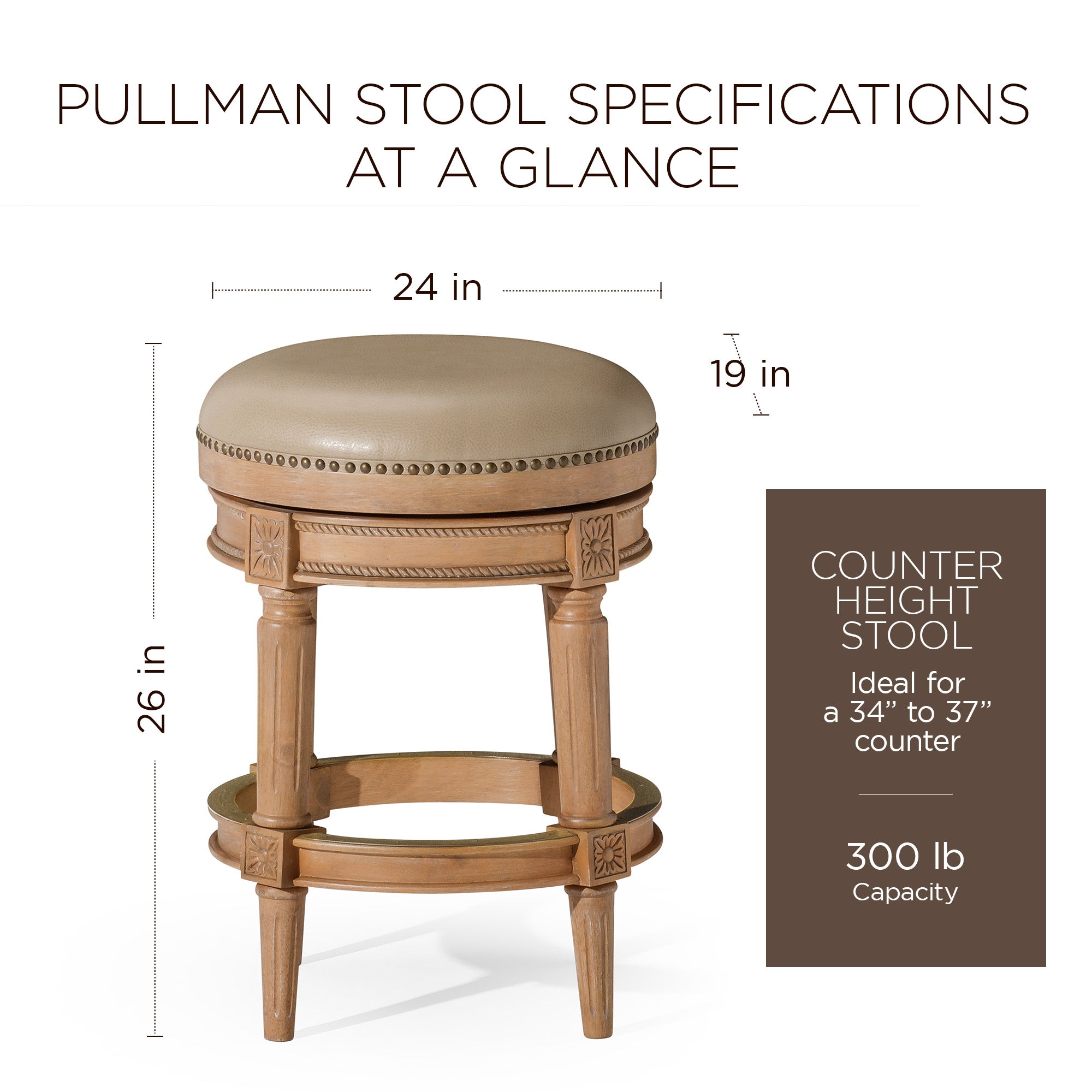 Maven Lane Backless Counter Stool Oak Finish w/ Avanti Bone Vegan Leather (Used) - VMInnovations