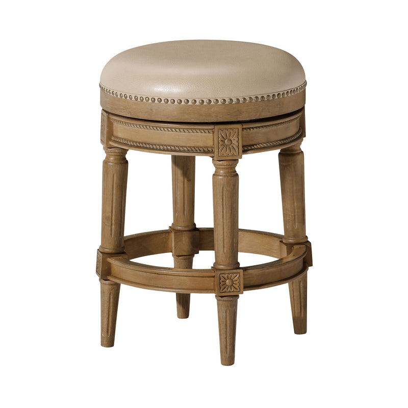 Maven Lane Backless Counter Stool Oak Finish w/ Avanti Bone Vegan Leather (Used)