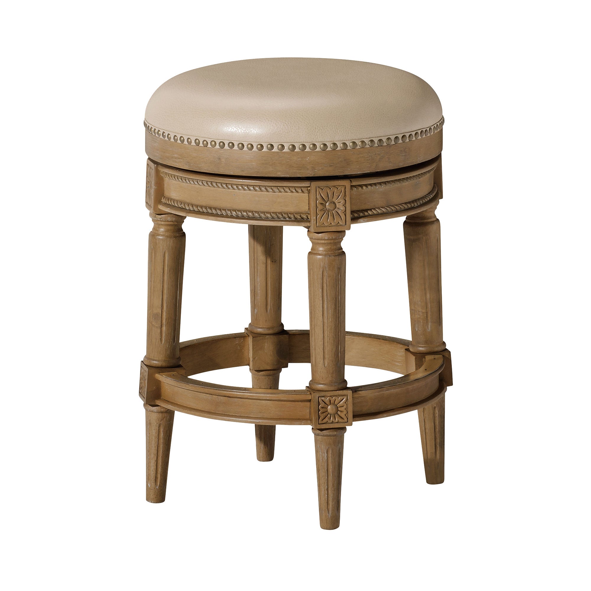 Maven Lane Backless Counter Stool Oak Finish w/ Avanti Bone Vegan Leather (Used) - VMInnovations