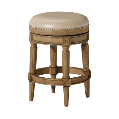 Maven Lane Backless Counter Stool Oak Finish w/ Avanti Bone Vegan Leather (Used) - VMInnovations