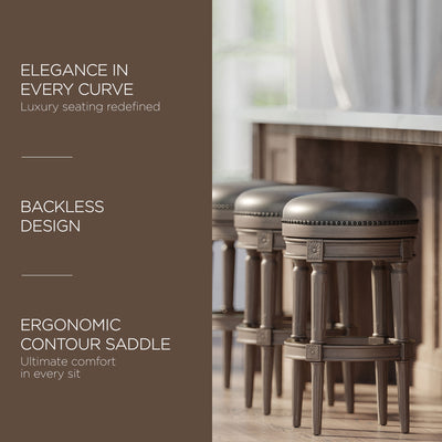 Maven Lane Pullman Backless Bar Stool in Reclaimed Oak Finish w/ Ronan Stone Vegan Leather