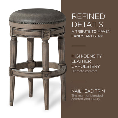 Maven Lane Pullman Backless Bar Stool in Reclaimed Oak Finish w/ Ronan Stone Vegan Leather