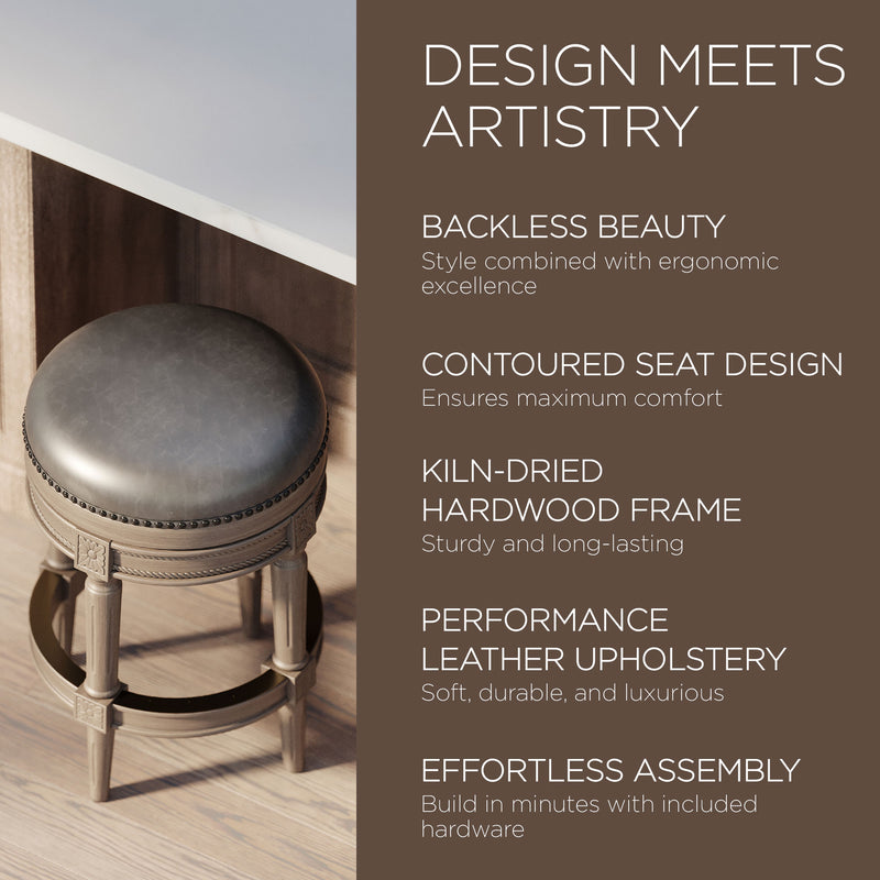 Maven Lane Pullman Backless Bar Stool in Reclaimed Oak Finish w/ Ronan Stone Vegan Leather