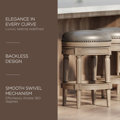 Maven Lane Pullman Backless Counter Stool, Reclaimed Oak w/ Ronan Stone Vegan Leather