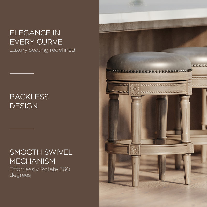 Maven Lane Pullman Backless Counter Stool, Reclaimed Oak w/ Ronan Stone Vegan Leather