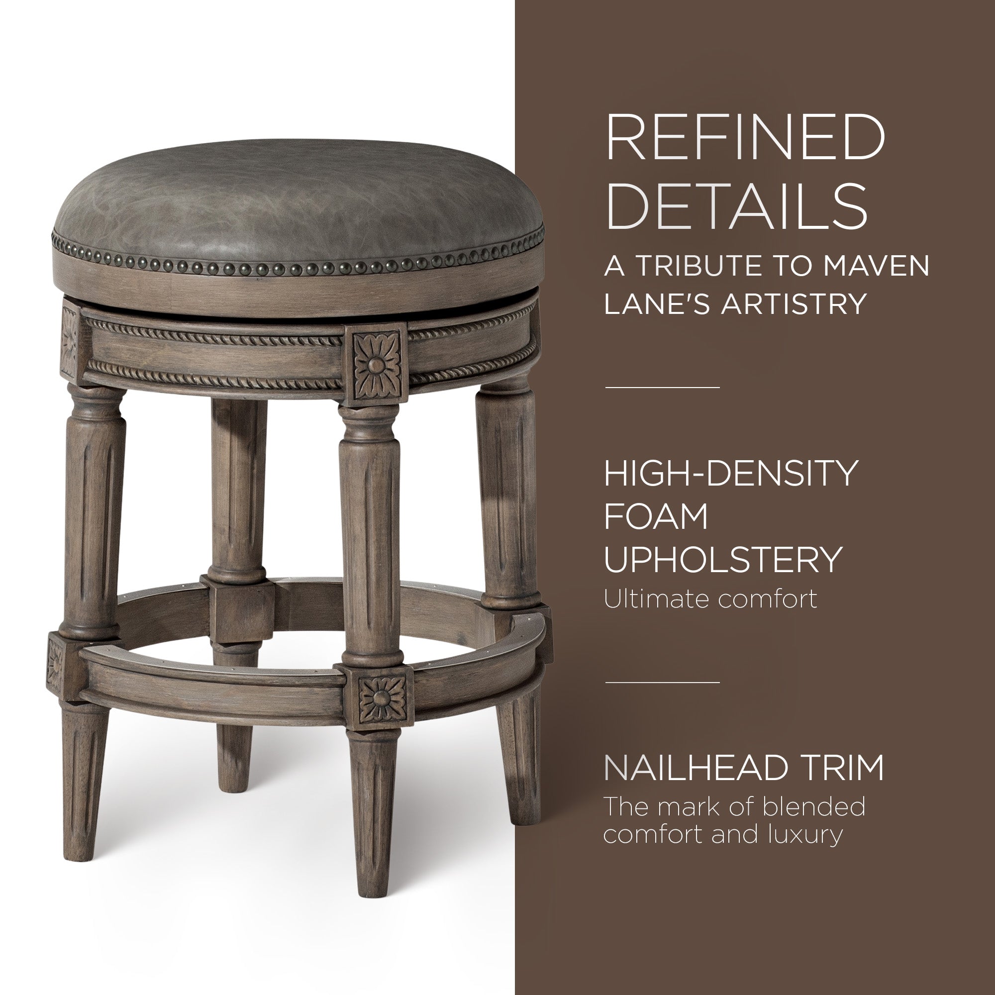 Maven Lane Pullman Backless Stool, Reclaimed Oak w/Stone Vegan Leather (Used) - VMInnovations