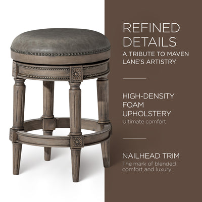 Maven Lane Pullman Backless Stool, Reclaimed Oak w/Stone Vegan Leather (Used)