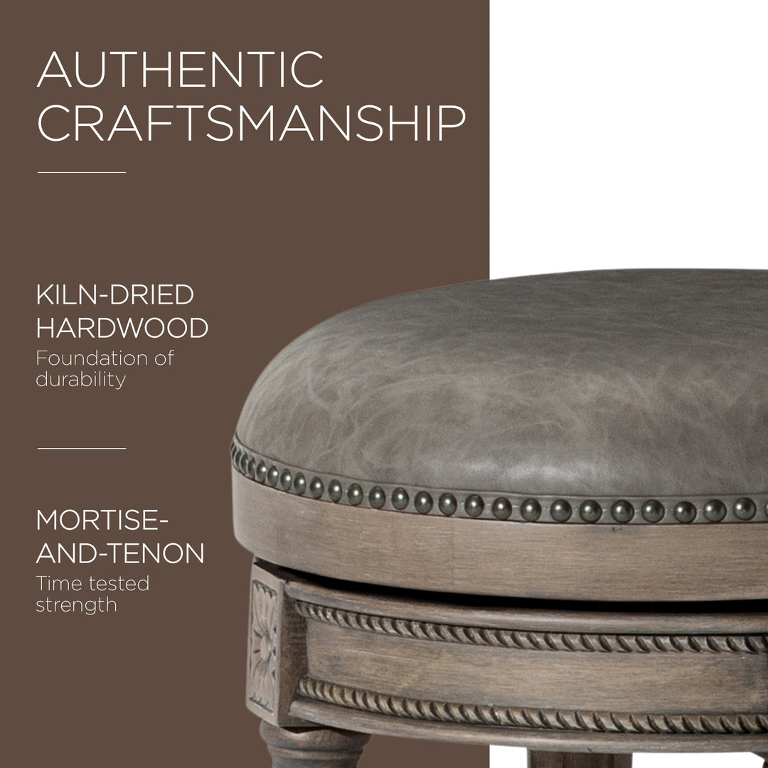 Maven Lane Pullman Backless Stool, Reclaimed Oak w/Stone Vegan Leather (Used) - VMInnovations