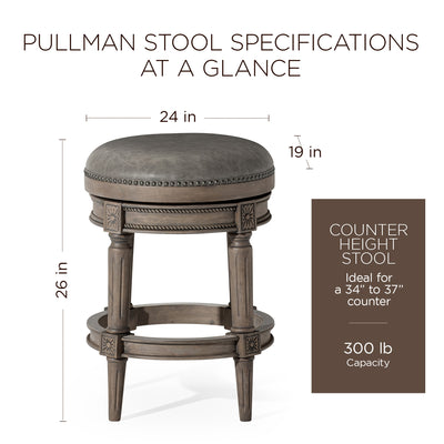 Maven Lane Pullman Backless Counter Stool, Reclaimed Oak w/ Ronan Stone Vegan Leather