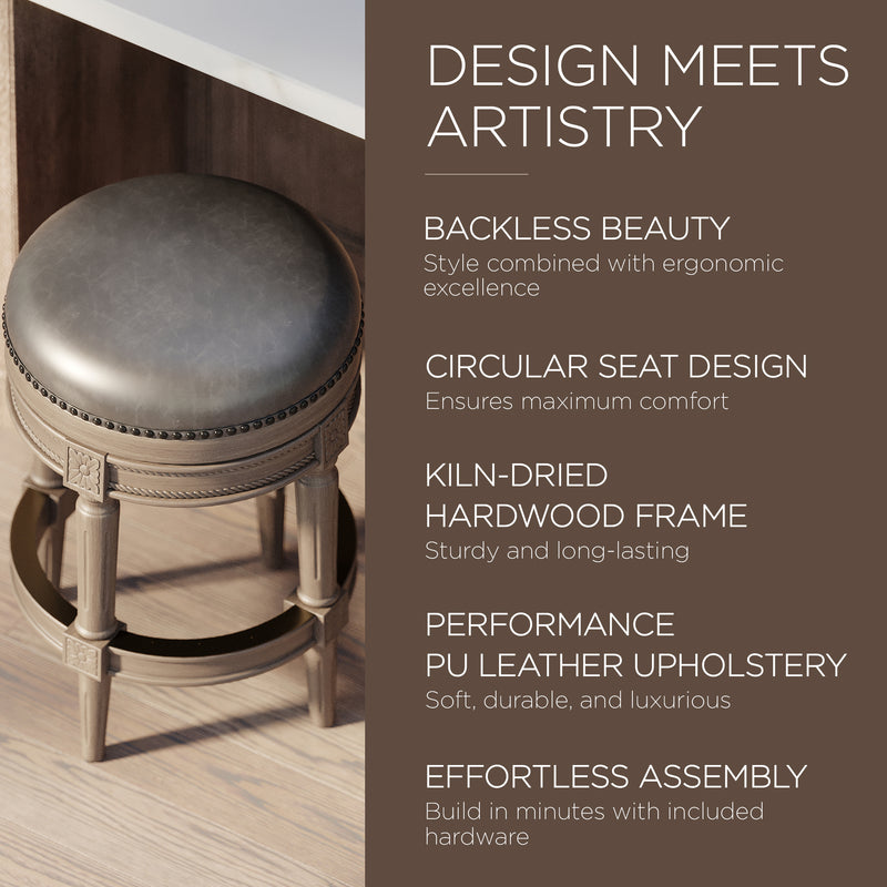 Maven Lane Stool in Reclaimed Oak Finish w/ Ronan Stone Vegan Leather (Open Box)