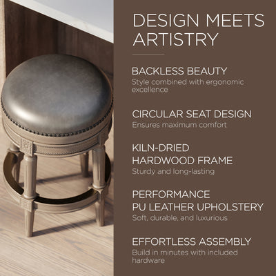 Maven Lane Pullman Backless Stool, Reclaimed Oak w/Stone Vegan Leather (Used)