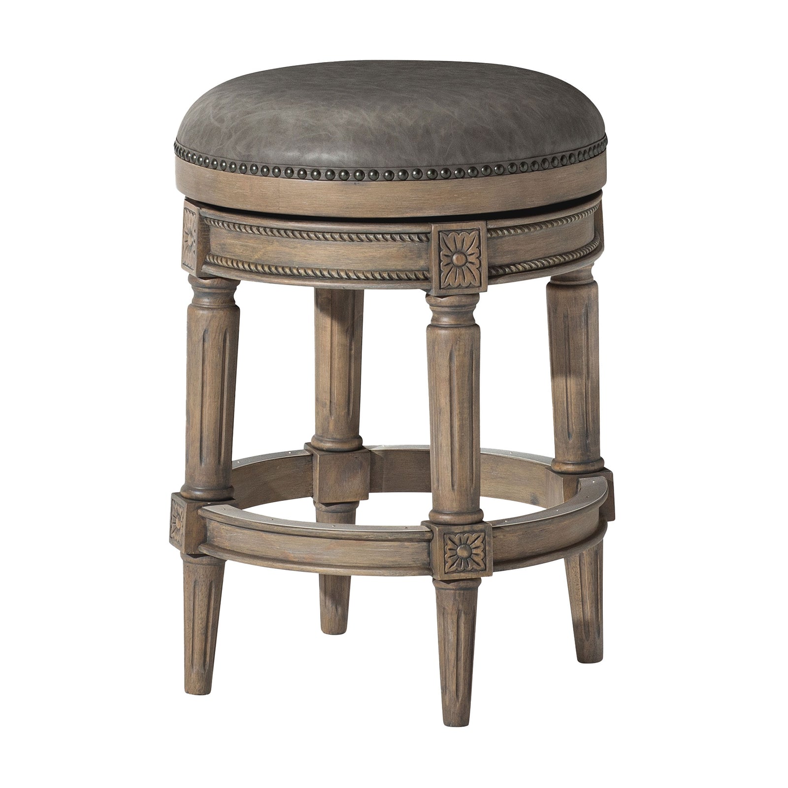 Maven Lane Pullman Backless Counter Stool, Reclaimed Oak w/ Ronan Stone Vegan Leather - VMInnovations