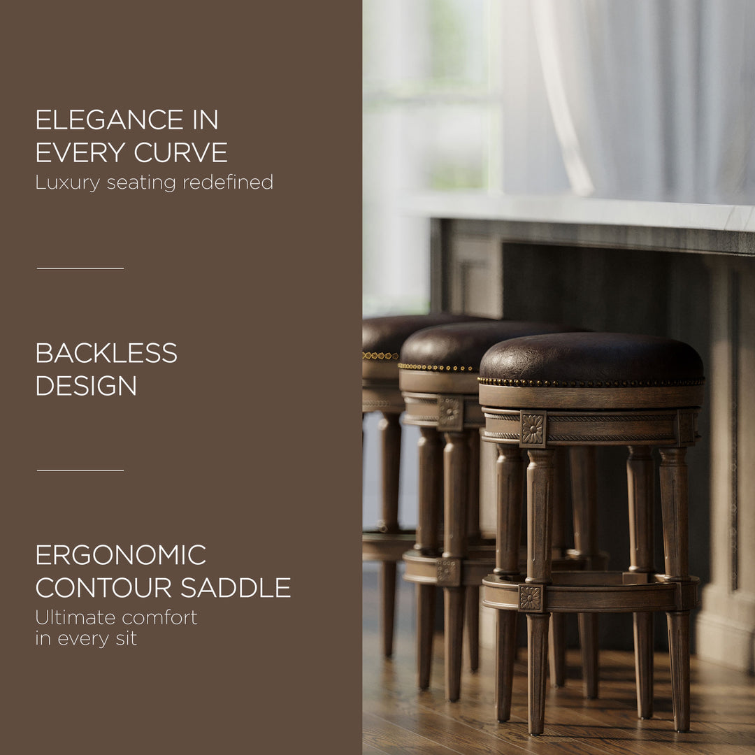 Maven Lane Backless Bar Stool in Walnut Finish w/Saddle Vegan Leather (Used) - VMInnovations